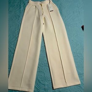 CALIA - Soft Scuba Wide Leg Pant with matching 1/4 zip top-X-Small-Cream color